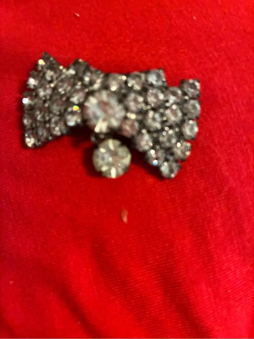 Crystal Bow Brooch Pin in Silver Tone